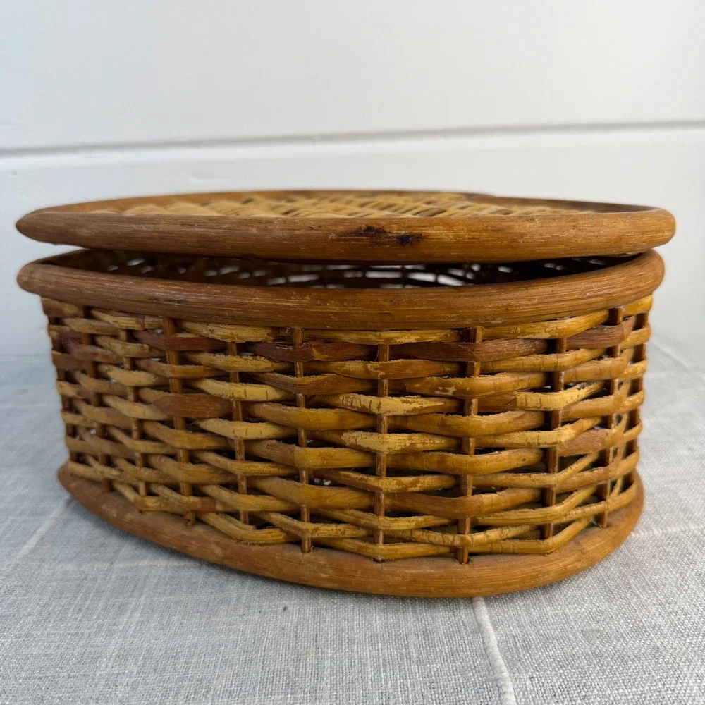 Cottagecore‎ Heart Hinged Lid Storage Basket 11.5